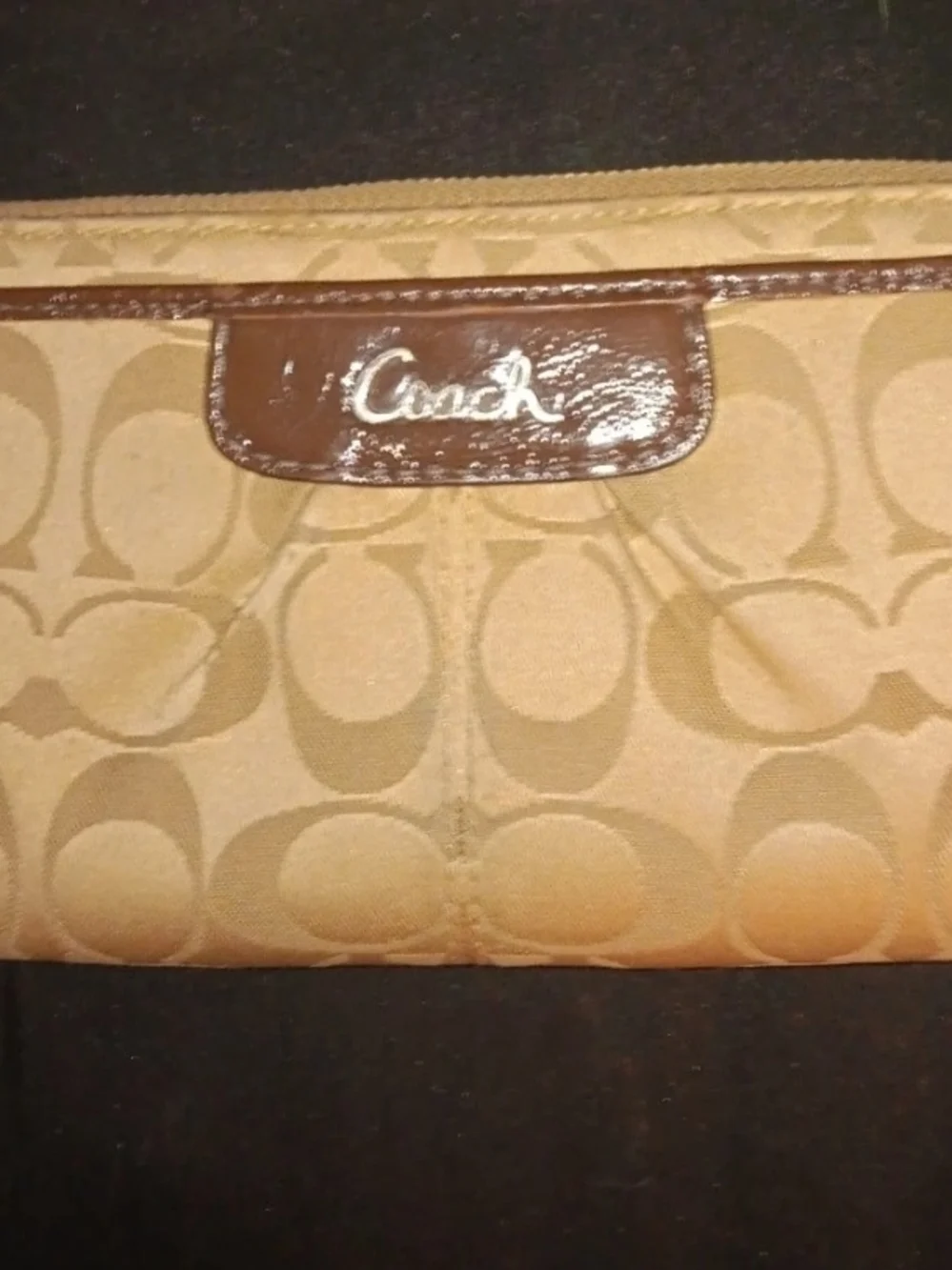 Coach Tan Signature Canvas Wristlet with Brown Leather Trim